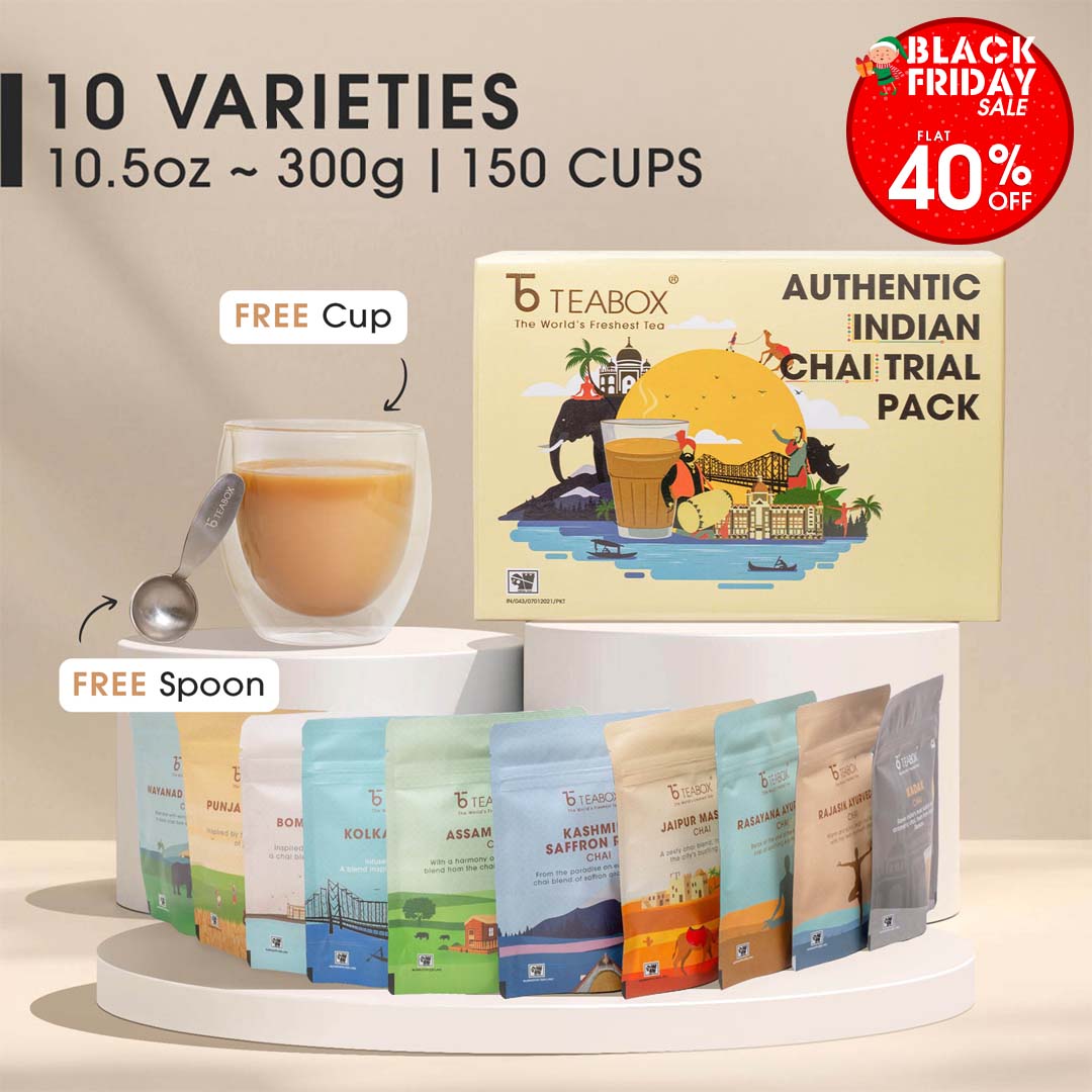 Authentic Indian Chai Complete Trial Pack (Free Valencia Glass Teacup & Ideal Teaspoon)