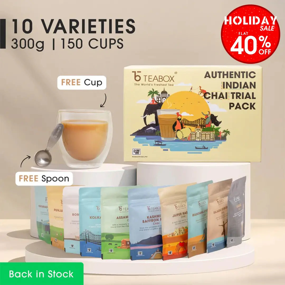 Authentic Indian Chai Complete Trial Pack (Free Valencia Glass Teacup & Ideal Teaspoon)