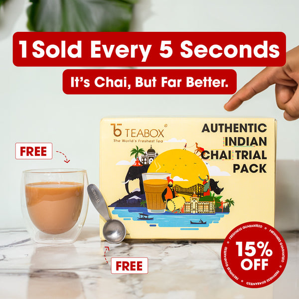 Authentic Indian Chai Complete Trial Pack (Free Valencia Glass Teacup & Ideal Teaspoon) -