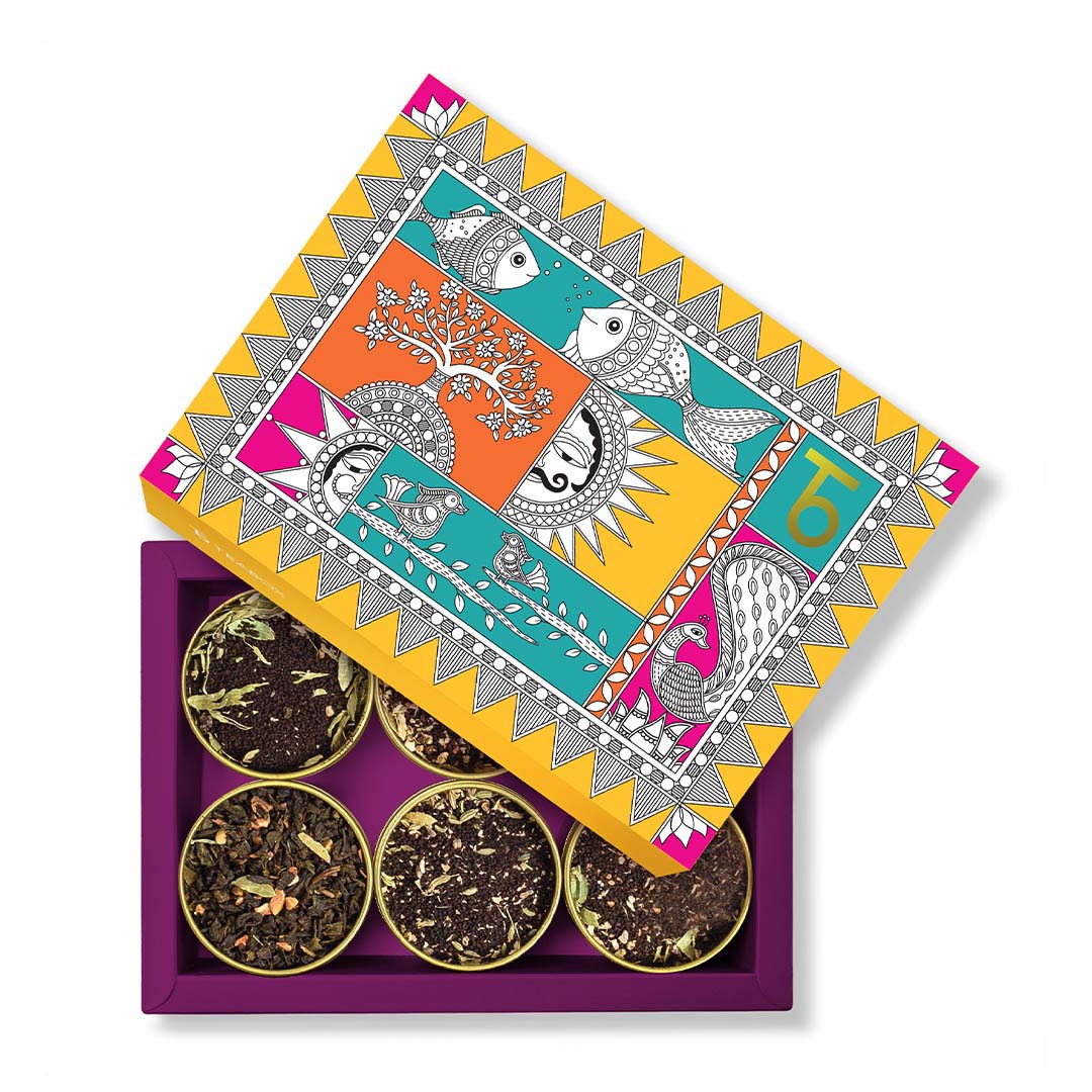 Chai Serenity: Vibrant, Madhubani-Inspired Gift