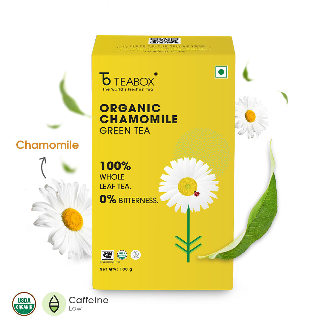 Premium Organic Loose Leaf Green Tea 2024 Harvest Teabox   Green Tea Carousel Image 01 CHAMOMILE NEW 