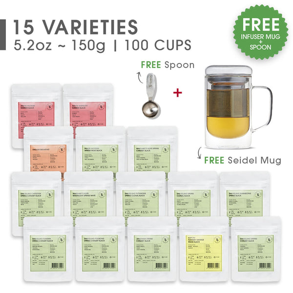 Indian Whole Leaf Standard Trial Pack (Free Seidel Glass Tea Mug With Infuser & Ideal Teaspoon) -