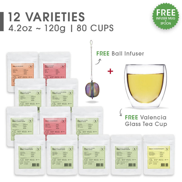 Indian Whole Leaf Trial Pack (Free Valencia Glass Tea Cup & Elegant Ball Infuser)