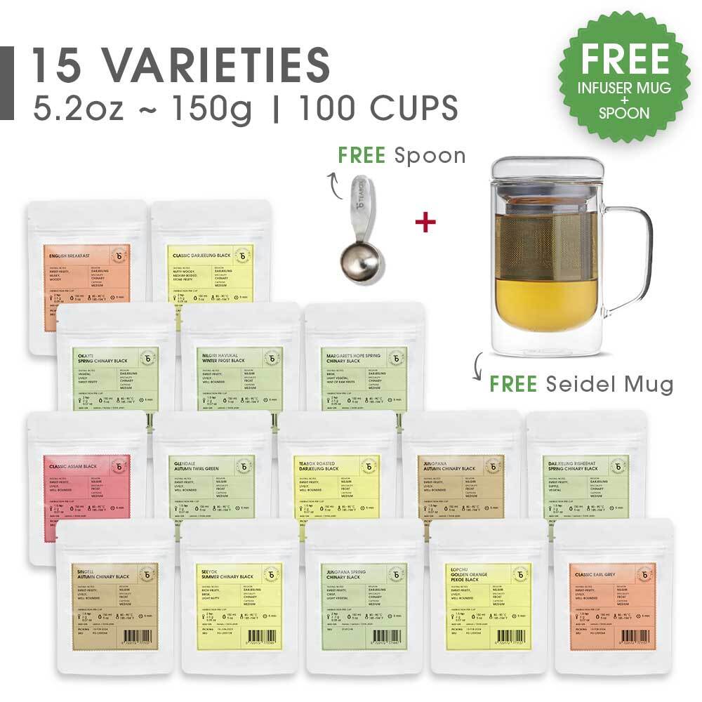 Indian Whole Leaf Standard Trial Pack (Free Seidel Glass Tea Mug With Infuser & Ideal Teaspoon)